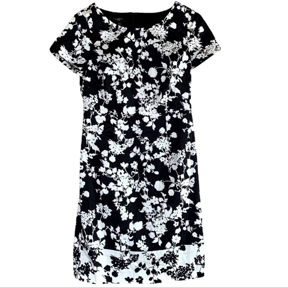 Talbots Black & White Floral Print Cotton Sheath
Dress Short Sleeve